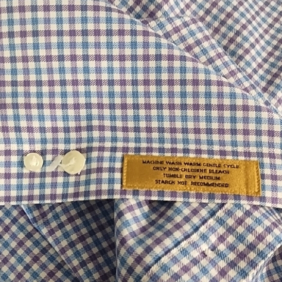 Blue Small Plaid Button Down Shirt Tall Gold Label - Picture 5 of 13
